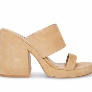 Steve Madden Vickey Y2K Retro Chunky Heel Open Toe Size 9 Suede Tan